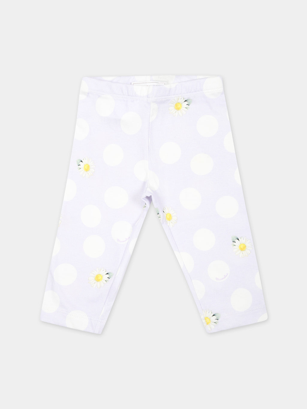 Purple leggings for baby girl with polka dots and daisy